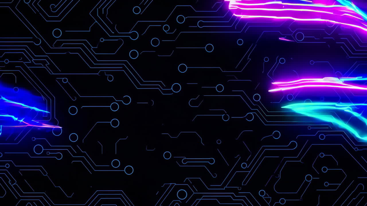 Neon Glowing Circuit Board Art