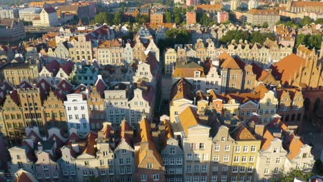 birds eye view of european apartment buildings on