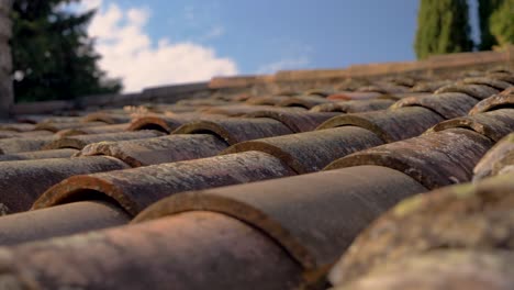 Close-Up-On-The-Tiles-Of-A-Provencal-Village-House-Roof-in-slowmotion-in-france