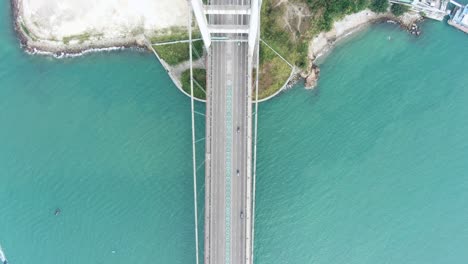 traffic on hong kong tsim ma bridge, aerial view