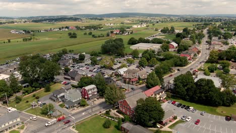 aerial of shops and small businesses in intercourse, pennsylvania, lancaster county, usa in summer