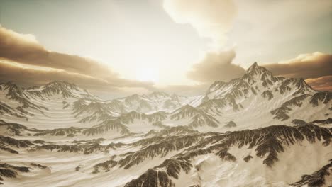 Panorama-of-High-Snow-Mountains-at-Sunset