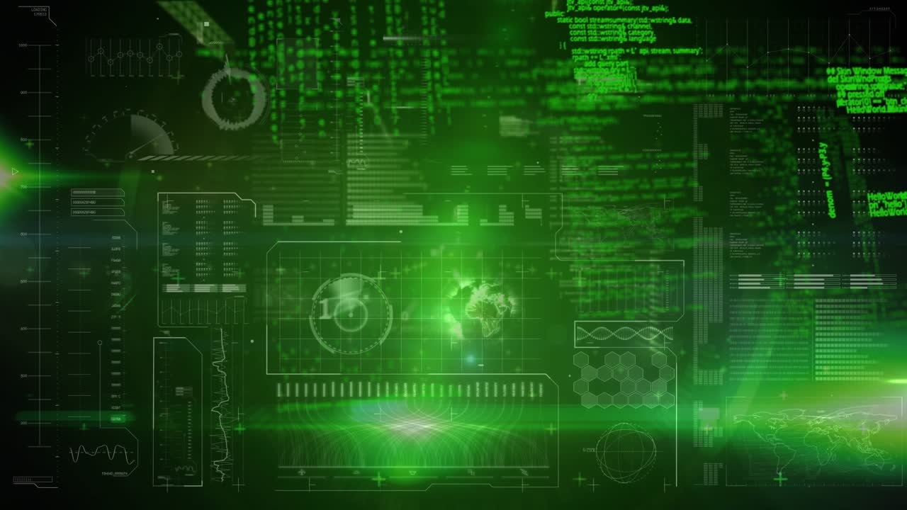 Animation of neon qr code over green space with diverse data