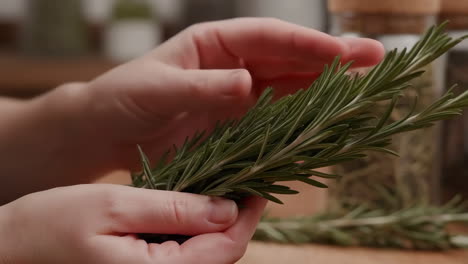 hands holding fresh rosemary sprigs