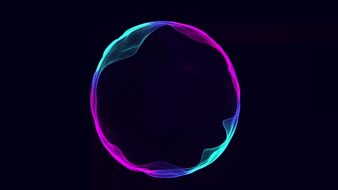 음악에 대한 구형 이라이저: 입자의 둥근 음파, 음악적 추상적인 파란색 배경, 3d 렌더링