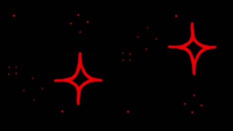 animation red stars shape sparkles on black background.
