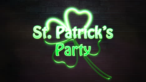 st patrick party with big neon green shamrocks on wall