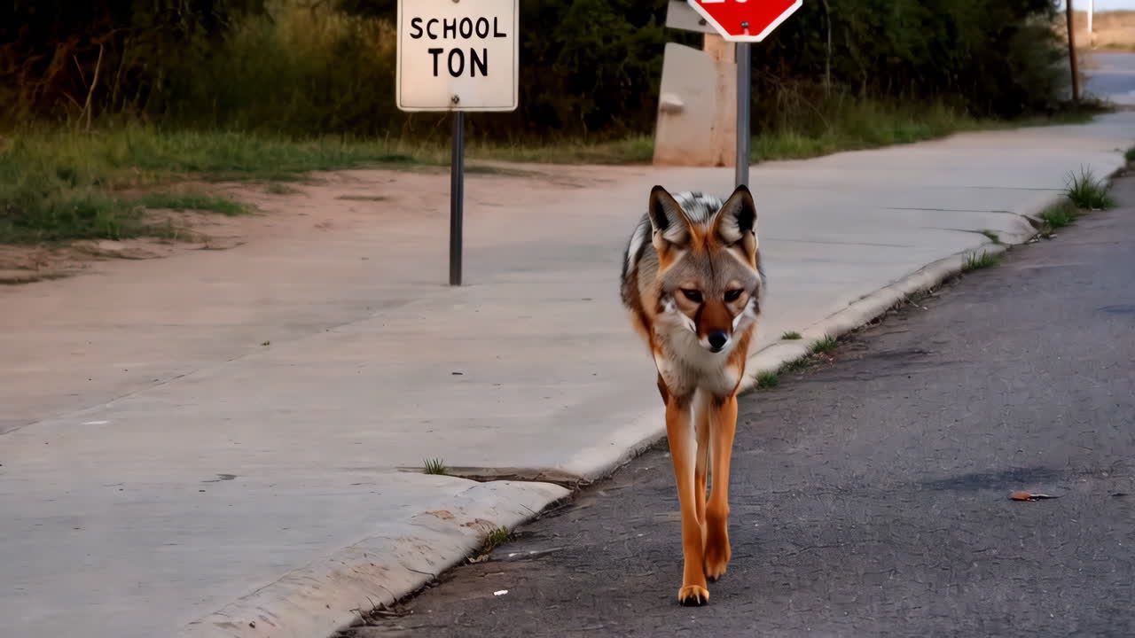 Jackal Walking on Street