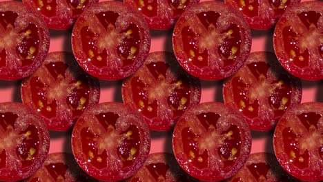 geometric pattern with two layers of tomato slices on a coral background. simple motion graphic food concept seamless loop animation