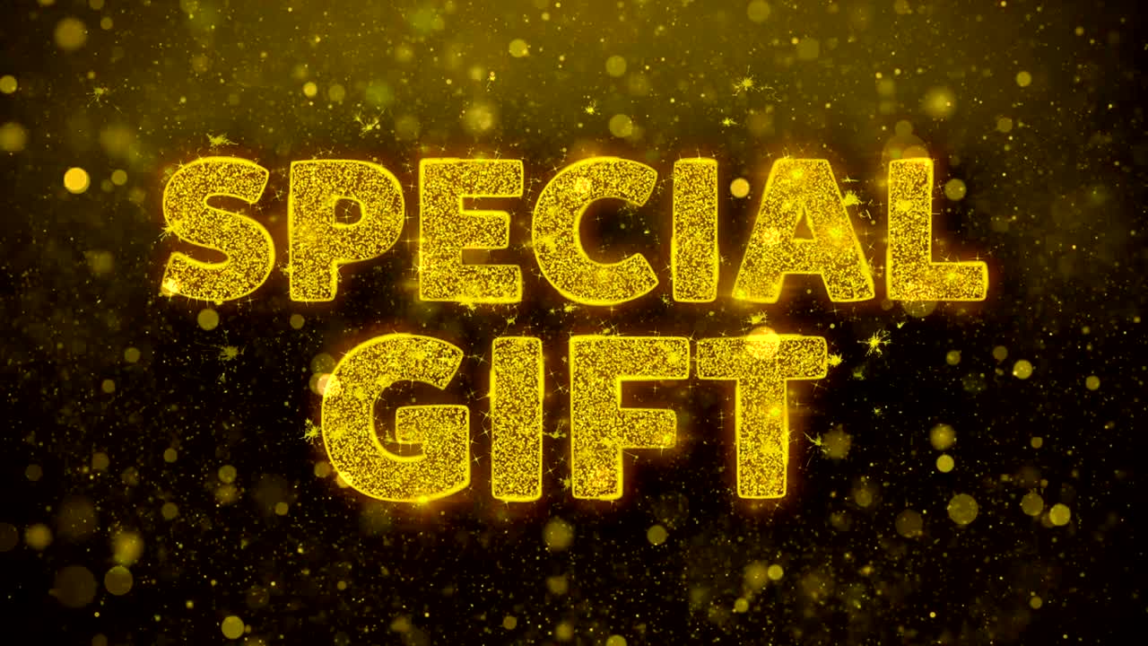 Texto de Regalo Especial sobre una animación de partículas de brillo dorado