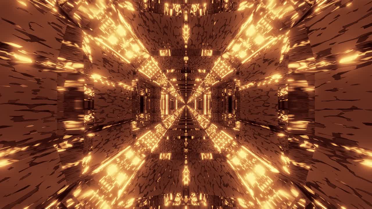 endless glowing lights on futuristic sci-fi hangar tunnel corridor with nice electric reflections 3d illustration live wallpaper motion background graphic design visual samples vj loops