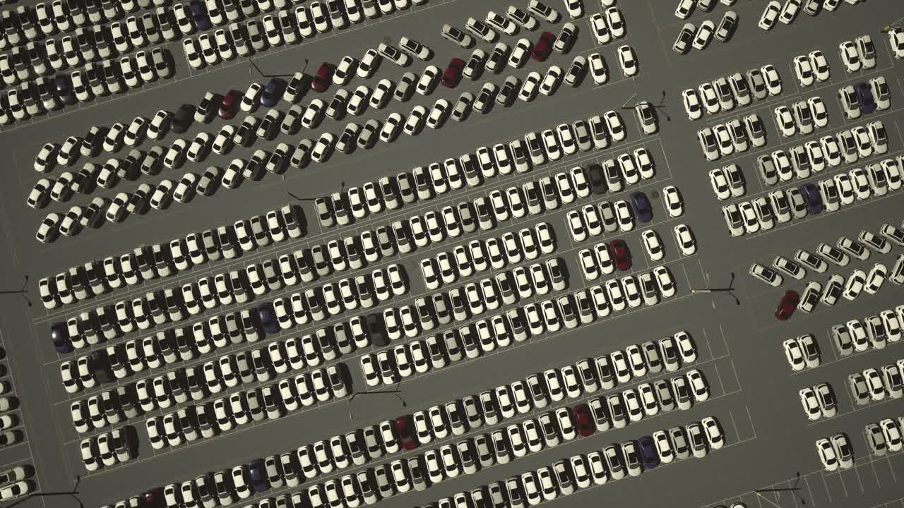 Aerial View Of The Parked New Cars At The Automotive Plant