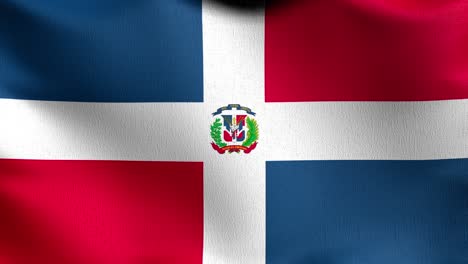 bucle sin costura 4k vdo. bandera nacional de la república dominicana soplando en el viento aislado. diseño abstracto patriótico oficial. ilustración de renderización 3d del símbolo del signo ondulante.