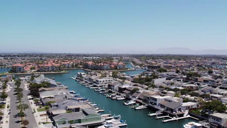 Harbor-View-from-Above-at-Oxnard-Shores-in-Ventura,-California---Beautiful-Drone-Footage-of-a-Sunny-Day-and-Pacific-Ocean