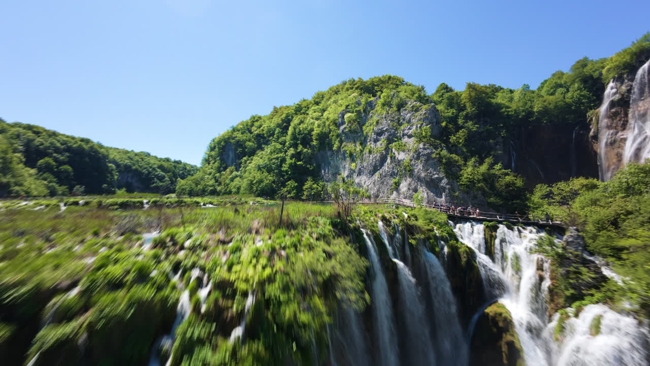 Numerous Waterfalls And Lush Forests At Plitvice Lakes National Park In Croatia. FPV