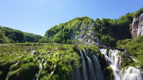 numerous waterfalls and lush forests at plitvice lakes national park in croatia. fpv