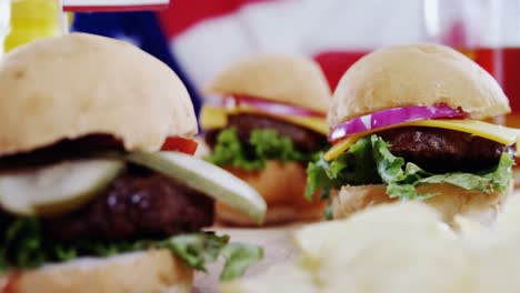 hamburger on wooden table with 4th july theme