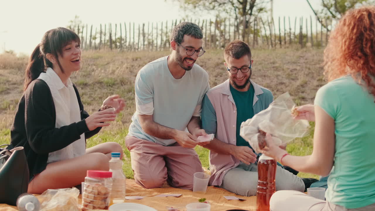 Friends Playing Cards at a Summer Picnic