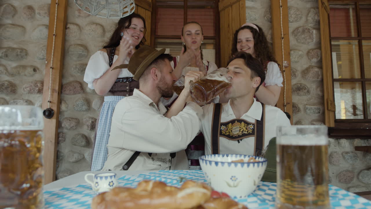 Oktoberfest celebration with beer and friends