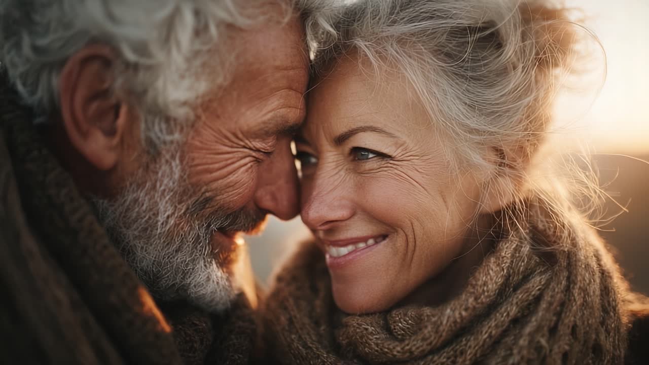 Un'espressione commovente di amore e connessione tra due anime mature, che celebrano la loro vita insieme in un bellissimo momento di gioia e intimità.