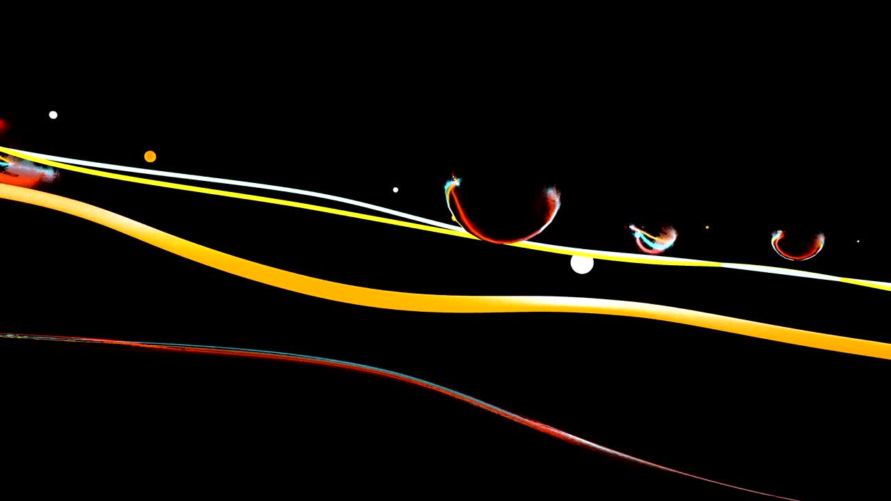 다채로운 파동과 구들은 검은 공간에 있습니다.