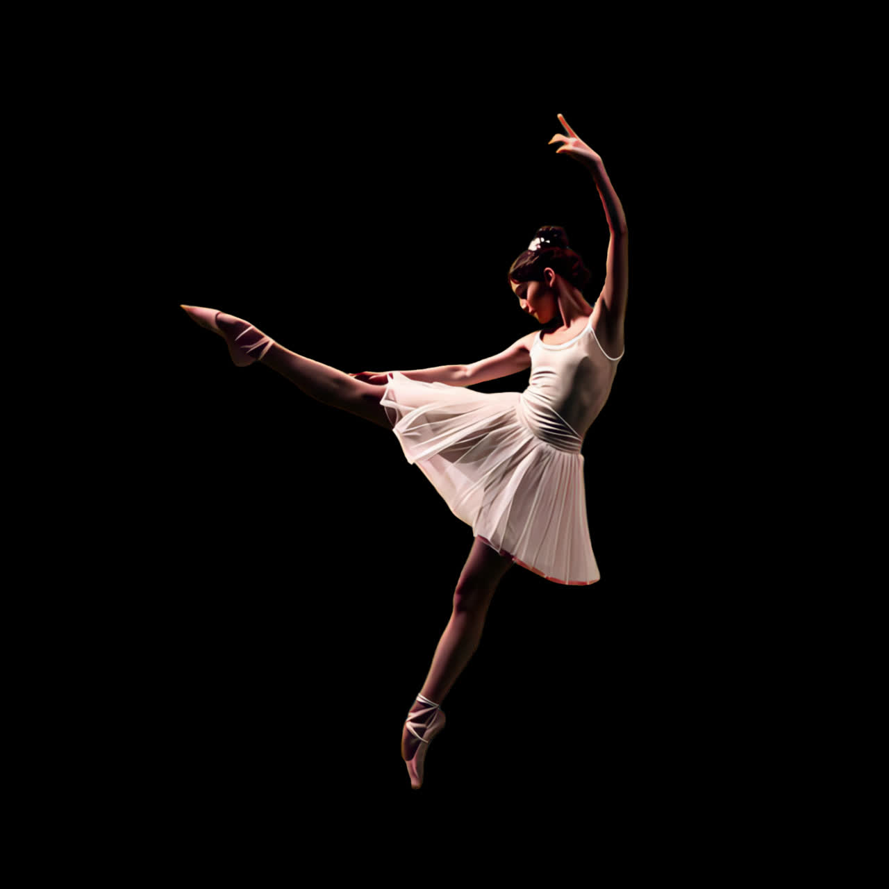 Elegant ballet dancer poised gracefully animation isolated asset, transparent 4K video, alpha