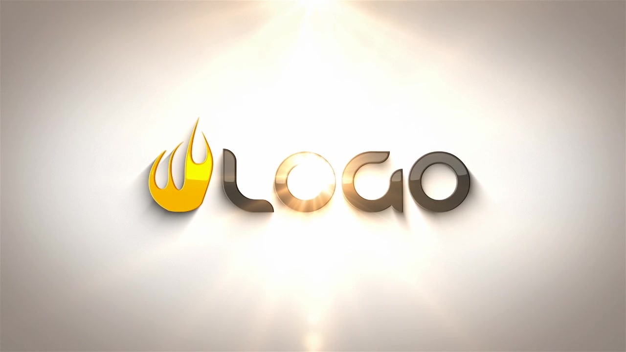 Pieces forming a logo in a burst of light