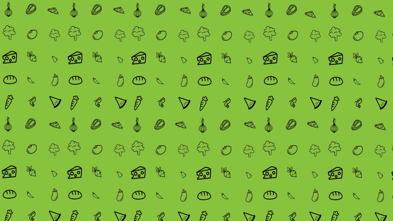 animación de la ilustración con texto pow en burbuja de habla retro sobre iconos de alimentos en fondo verde