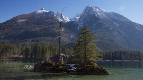 hintersee lake and mountains in germany - wide shot