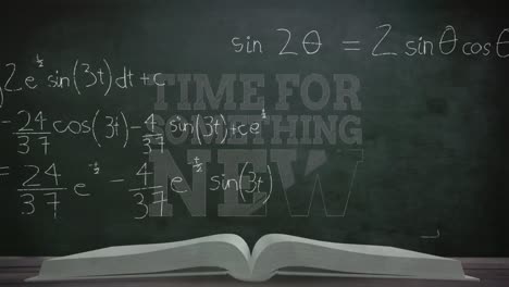 Animation-of-time-for-something-new-text-over-book-and-mathematical-equations