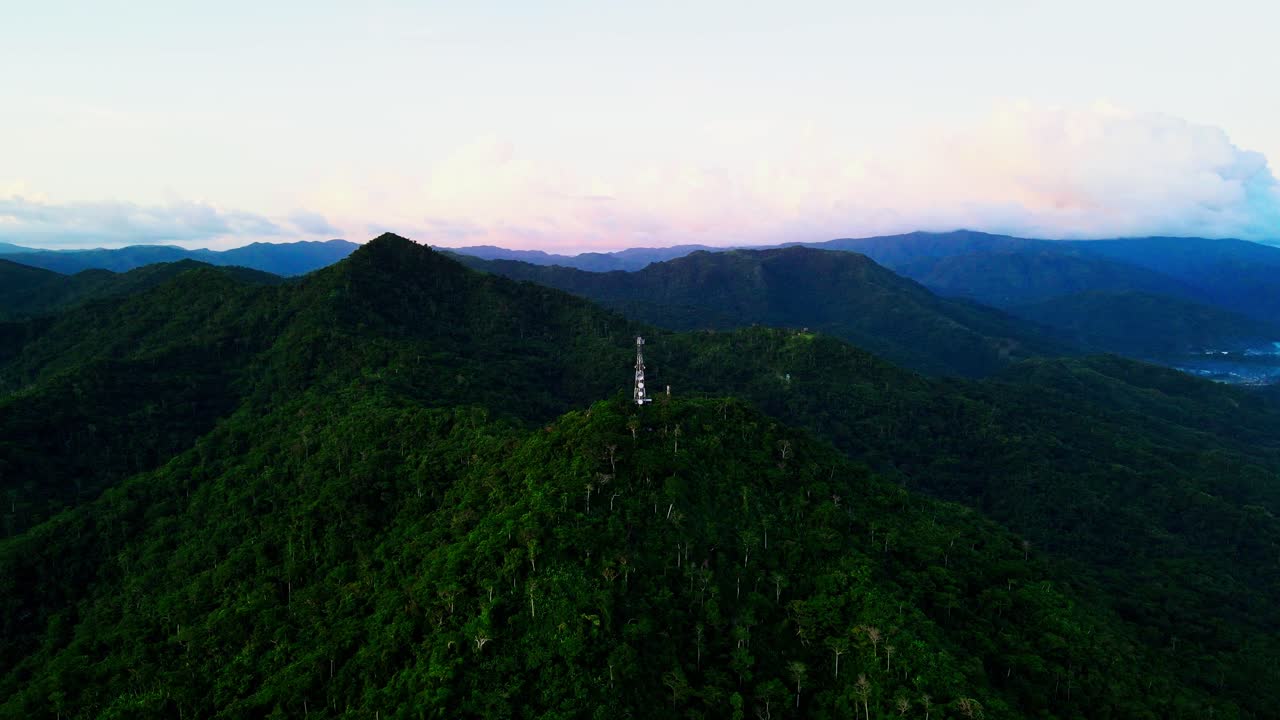 Mount Cagmasuso Tower Over Hiking Mountains In San Andres, Catanduanes, Philippines. Aerial Drone Shot