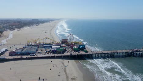 aerial view around the santa monica pier, in los angeles - circling, drone shot