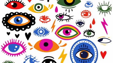 colorful abstract eye pattern with hearts and lightning bolts