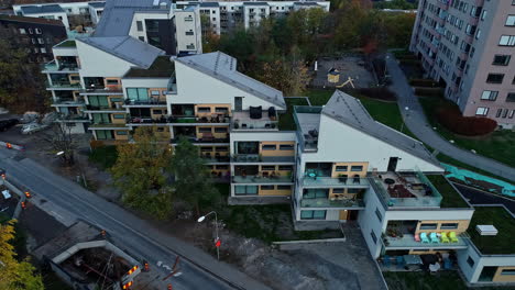 drone shot reveals residential apartments in swedish medieval town, stockholm