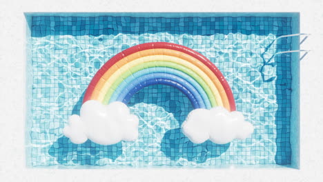 loop animation of swimming pool and floating rainbow, 3d rendering.