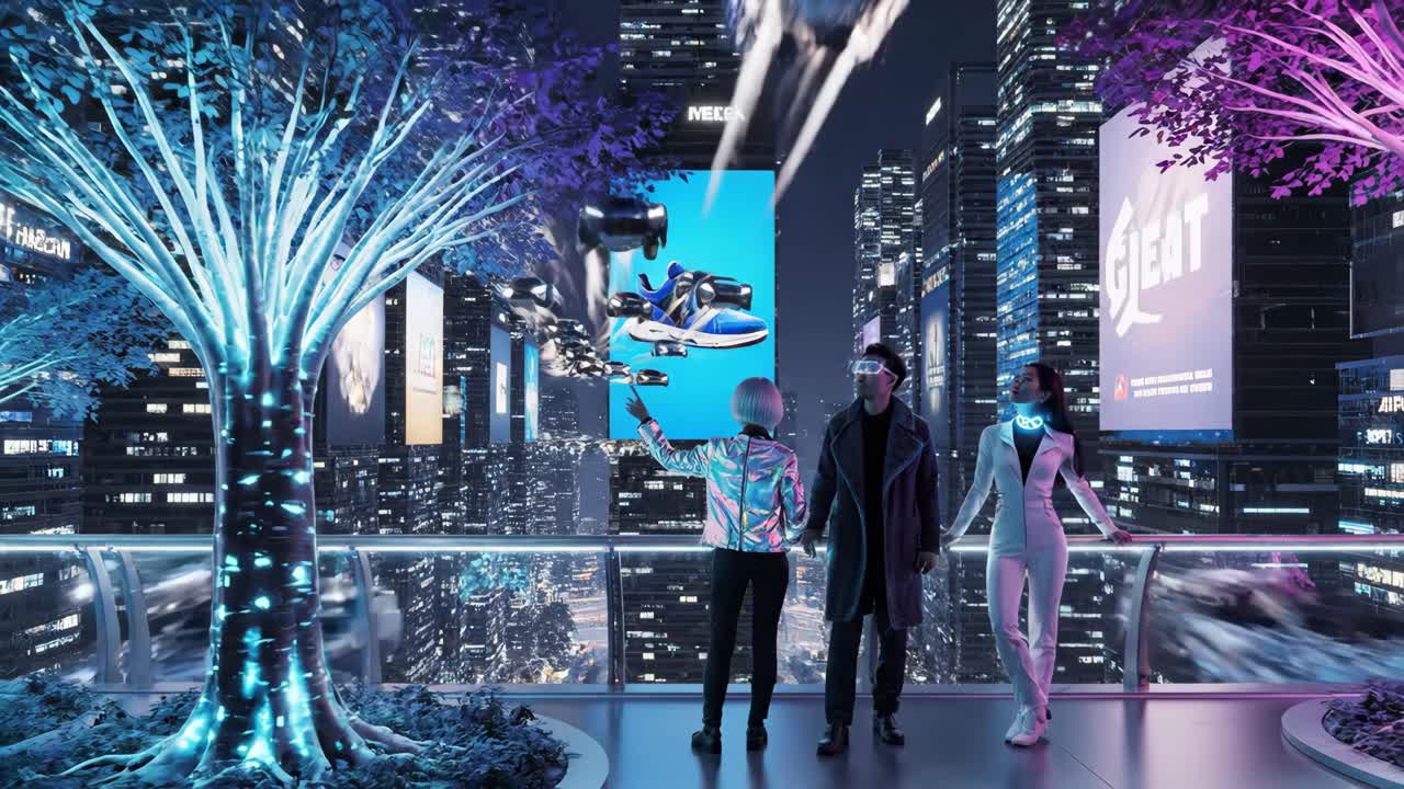Futuristic Cityscape with Virtual Reality and Augmented Reality Elements