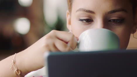 business woman and research on laptop with coffee