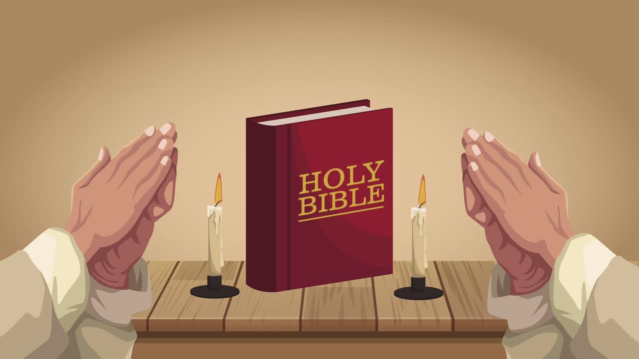 holy bible with hands praying animation