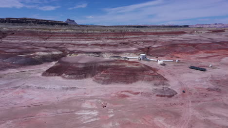 futuristic looking mars research station in utah, aerial