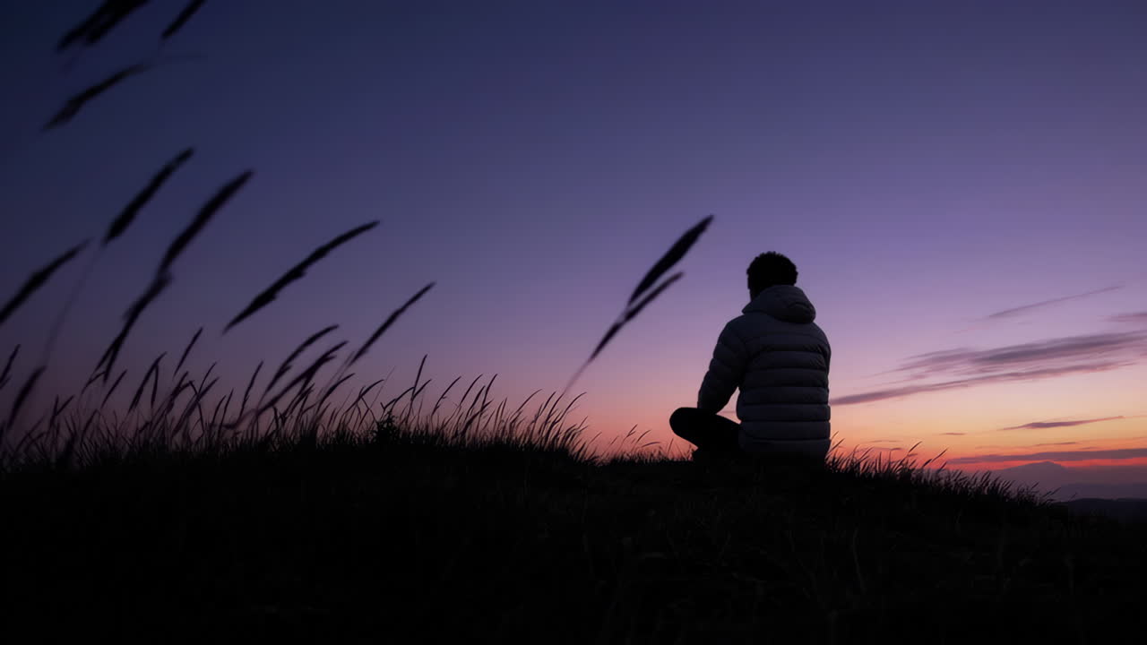Silhouette of a Person Contemplating at Sunset