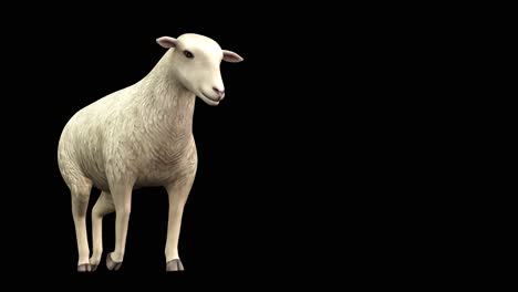 a sheep walking on black background with alpha channel included at the end of the video, 3d animation, perspective view, animated animals, seamless loop animation