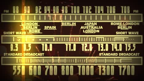 los fuegos artificiales de fondo retro festivos se reflejan en la vieja radio