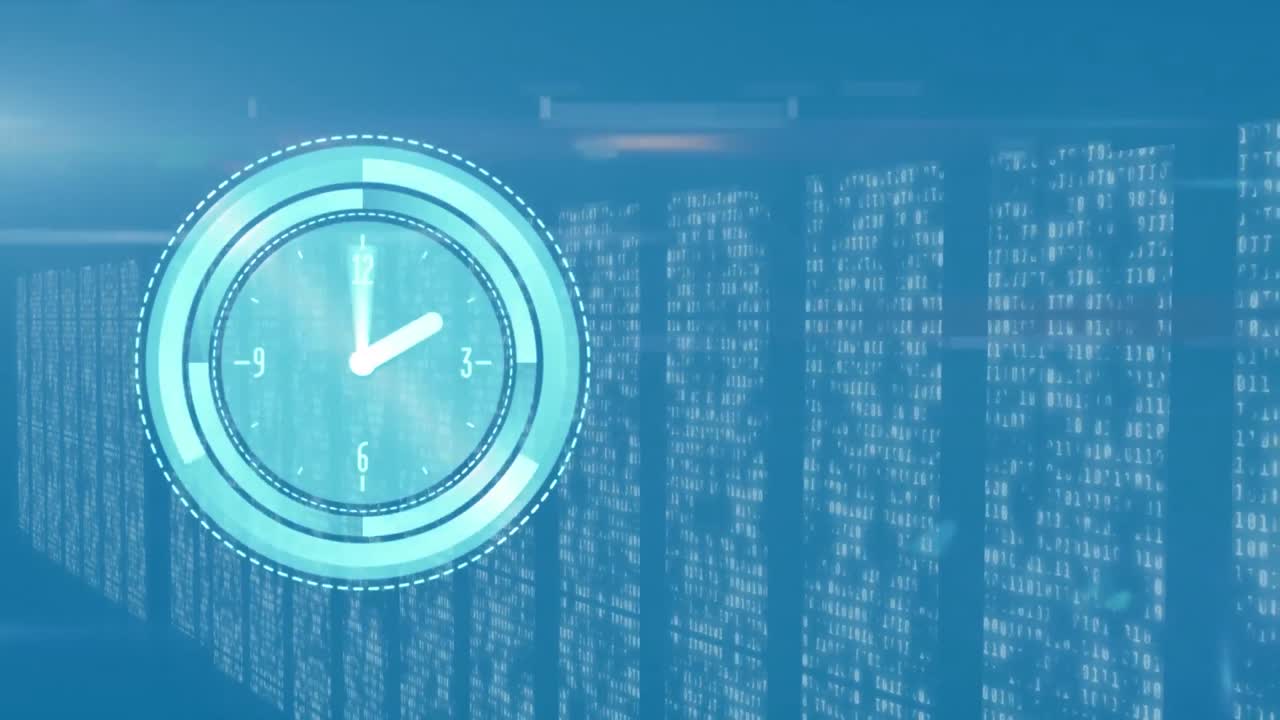Animation of clock with data and computer processors