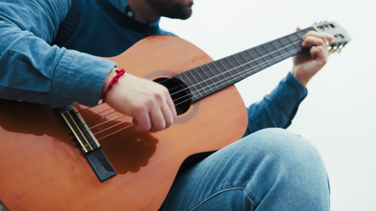 Hands of a Guitarist Rehearsing Outdoors