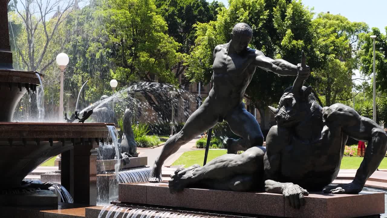 Theseus vanquisher of the Minotaur, sculptural group from Archibald Memorial Fountain in Sydney's famous Hyde Park
