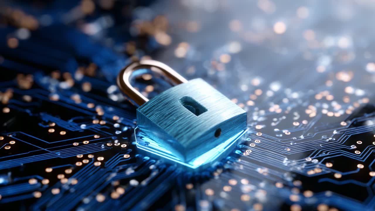 A Detailed Close-Up of a Blue Padlock on a Circuit Board, Symbolizing Digital Security and Data Protection in a Modern Technological Environment