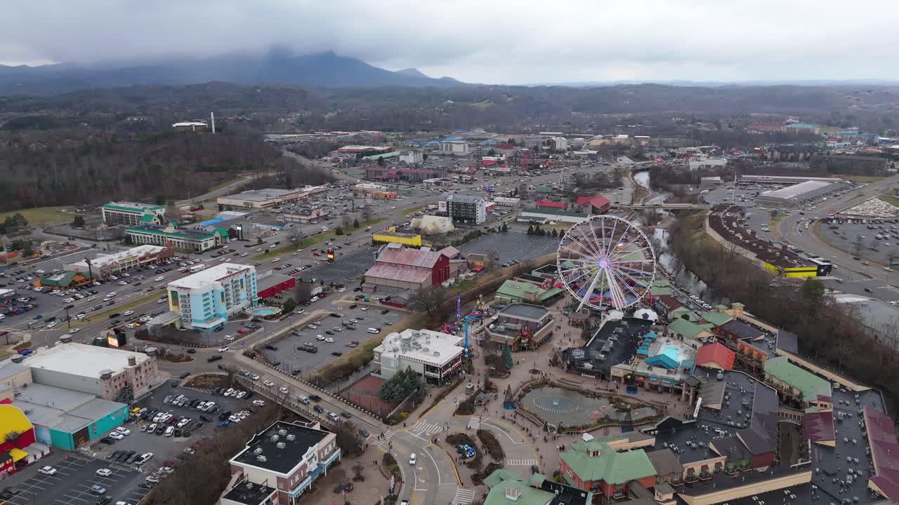 Aerial shot of Piegon Forge, TN on January 1st 2025.