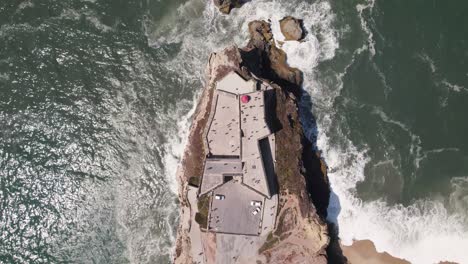 directly above view of nazare lighthouse and fortress of saint michael the archangel, silver coast, portugal