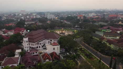 malang, east java, indonesia aerial view of malang city hall and malang city hall fountain park, asia