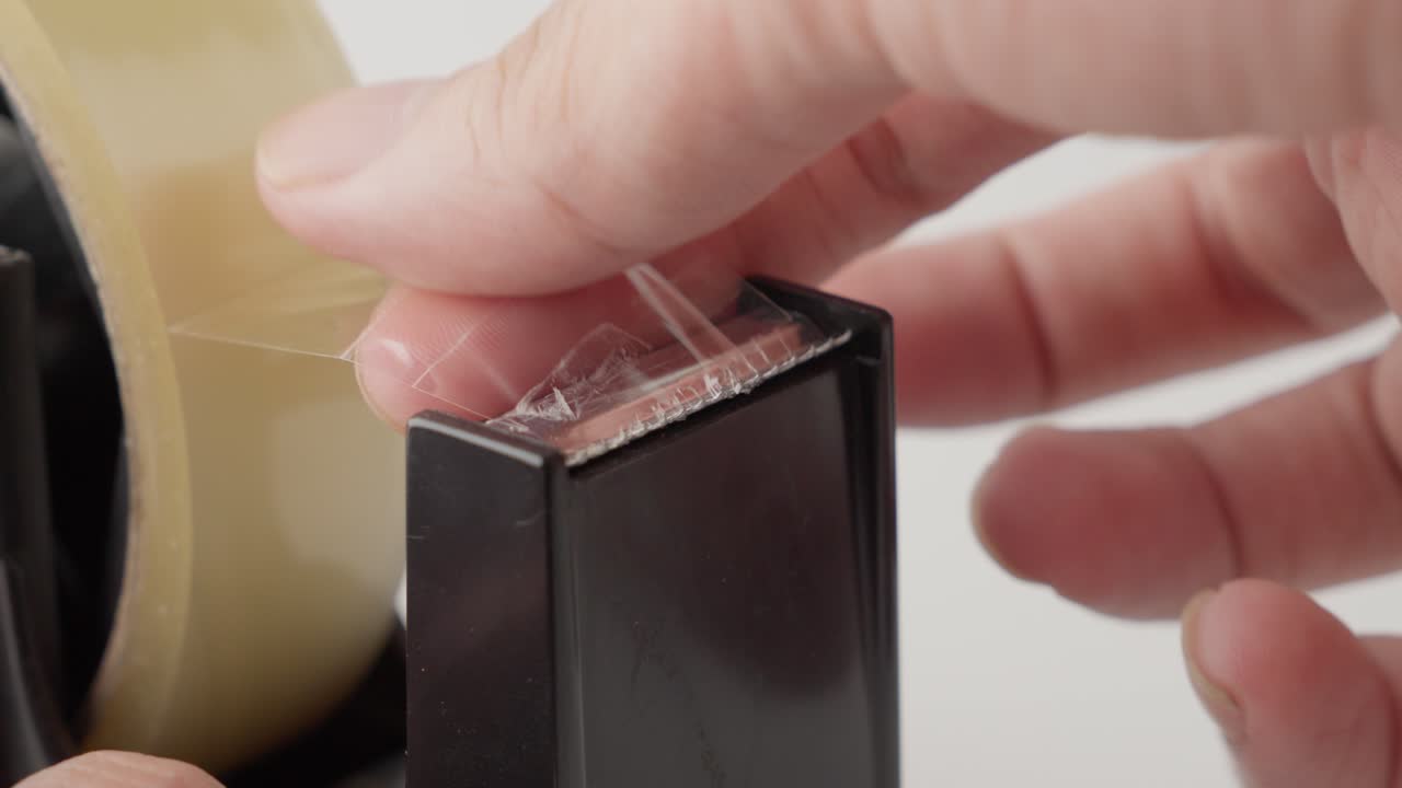 A person's hands using a tape dispenser